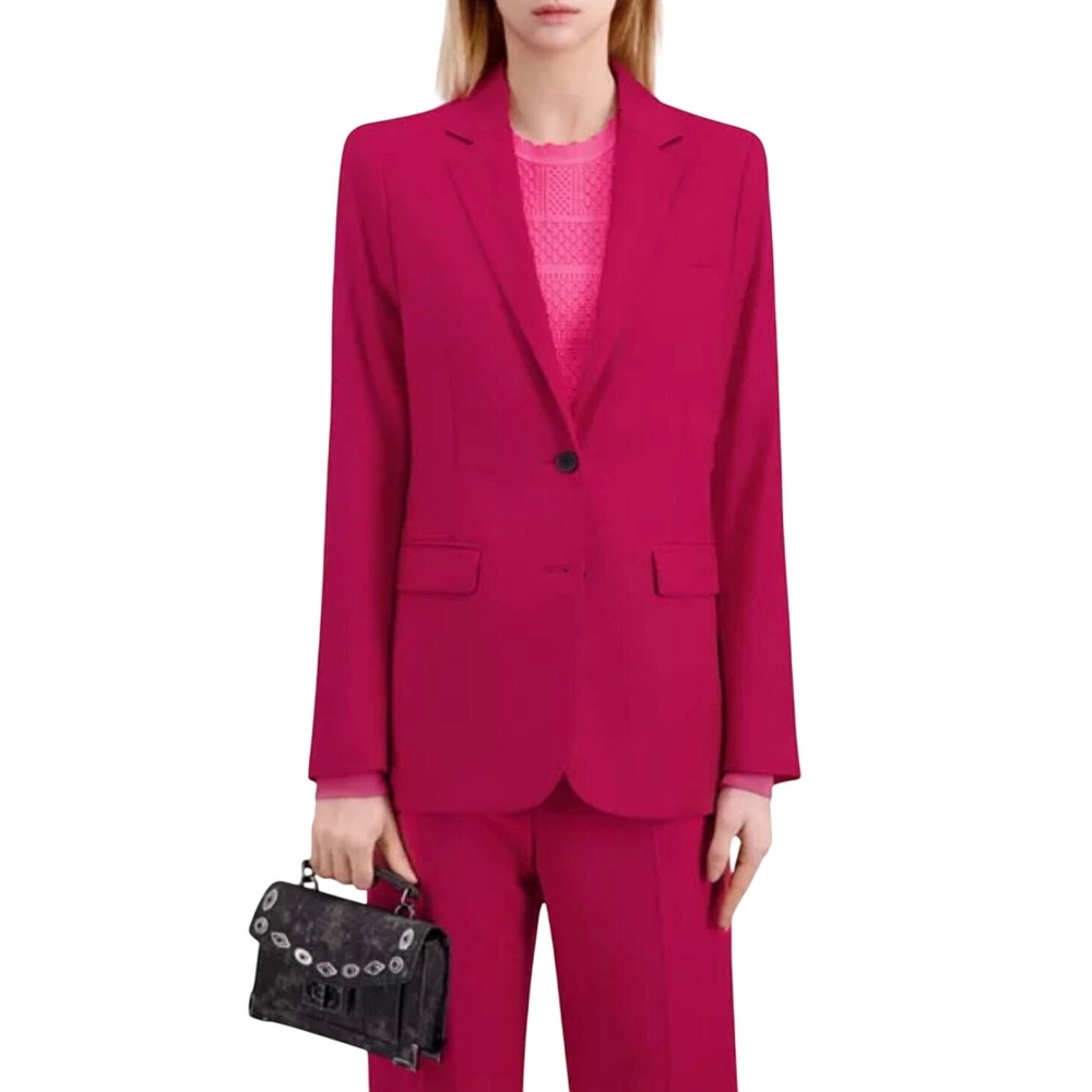 The Kooples Cranberry Red Wool Blend Blazer Notch Lapel Suit Jacket FR 38 US 6